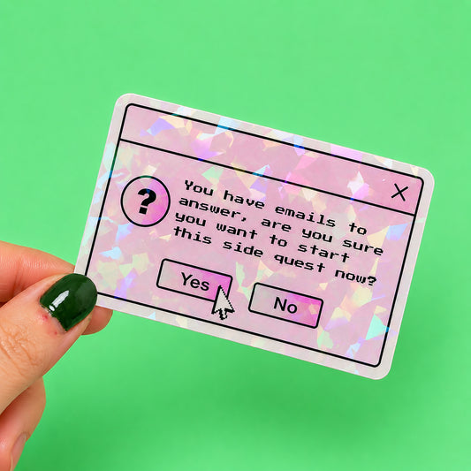 Side Quest Retro Popup Holographic Sticker | Relatable Stickers | Alternative Vinyl Stickers | ADHD | Neurospicy | Sad Disco Club