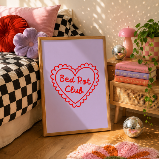 Bed Rot Club Print | Funny Bedroom Wall Art | Colourful Dopamine Decor | Cosy Bedroom Print | Mental Health Gift