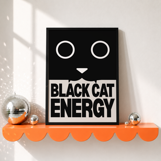 Black Cat Energy Print | Funny Black Cat Wall Art | Gothic Home Decor | Sad Disco Club