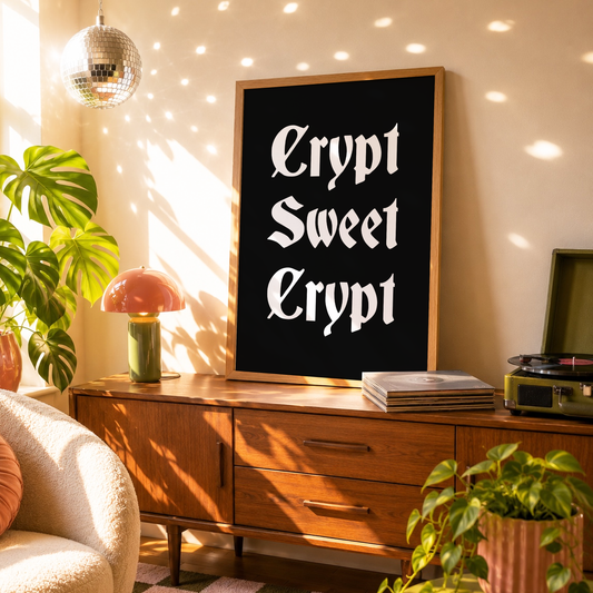 Crypt Sweet Crypt Print | Gothic Home Decor Wall Art | Spooky Alternative Typography Poster