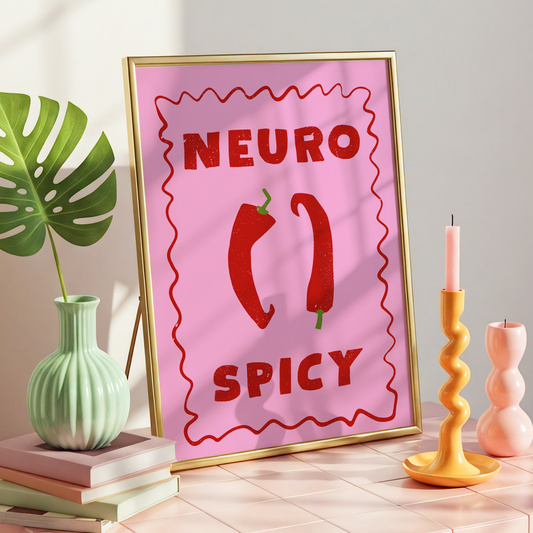 Neurospicy Print | Funny Neurodivergent Wall Art | ADHD & Autism Humour Poster | Dopamine Decor