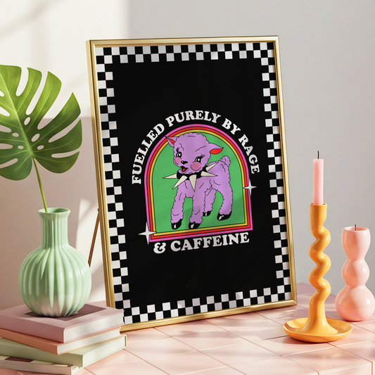 Fuelled By Rage & Caffeine Print | Funny ADHD Wall Art | Neurodivergent Humour Poster | Elder Emo Decor