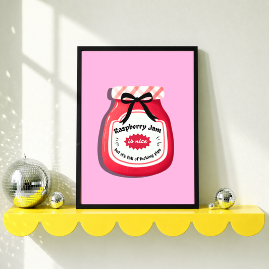 Bob Mortimer Inspired Raspberry Jam Print | Funny Kitchen Wall Art | Pink Comedy Print | Colourful Kitchen Decor Gift