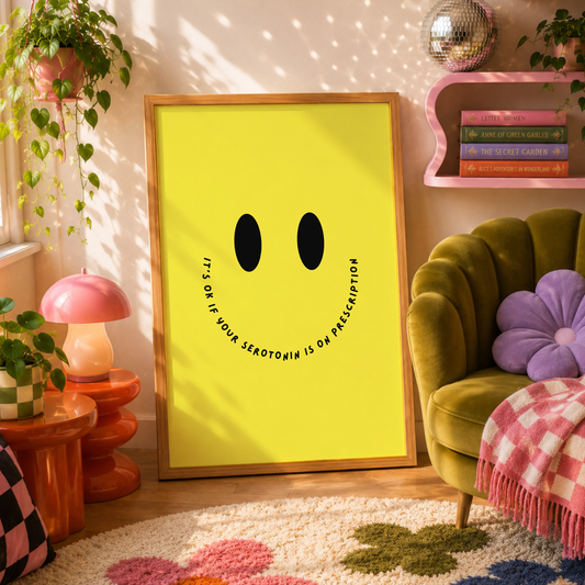 Serotonin On Prescription Print | Mental Health Wall Art | Antidepressant Positivity Poster | Dopamine Decor