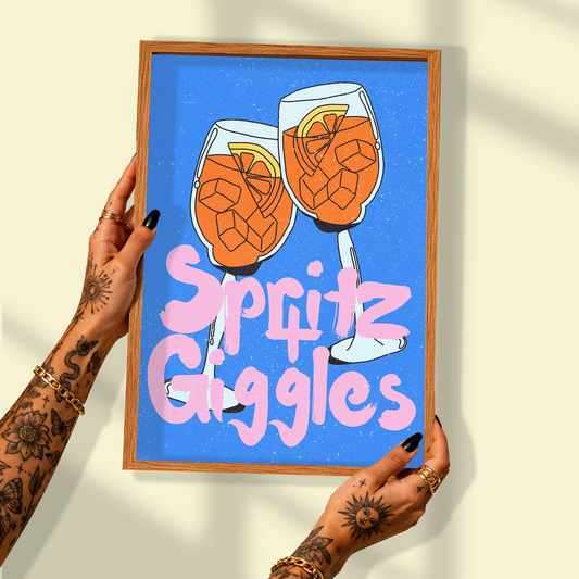 Spritz & Giggles Print | Funny Aperol Spritz Wall Art | Happy Hour Collection | Cocktail Bar Decor