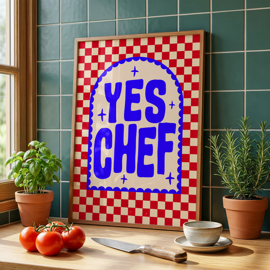 Yes Chef Print | Funny Kitchen Wall Art | Chef Inspired Kitchen Decor | Colourful Foodie Gift