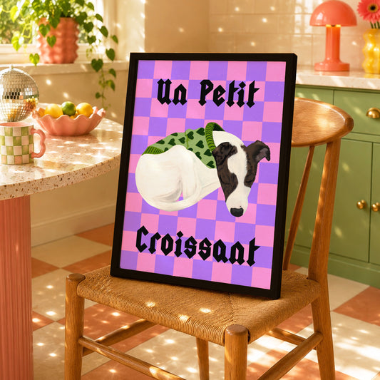 Un Petit Croissant Print | Cute Dog Wall Art | Colourful Pet Lover Gift