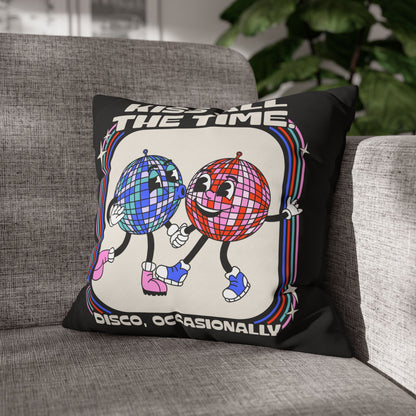 Harry Styles Inspired Vintage Disco Ball Cushion Cover – "KISS ALL THE TIME" – 16x16 Inch
