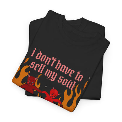 Devil Dance T‑Shirt — "I Don't Have to Sell My Soul, He's Already in Me" Vintage Gothic Tee