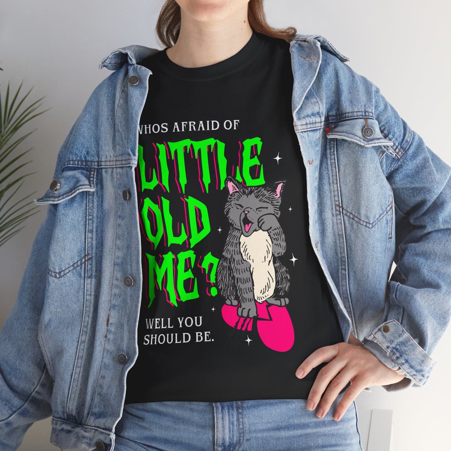 Who's Afraid Unisex Heavy Cotton Tee - Perfect for Swifties, Gift for Cat Lovers, Spooky Vibes, Fun Casual Wear, Unique Graphic Shirt