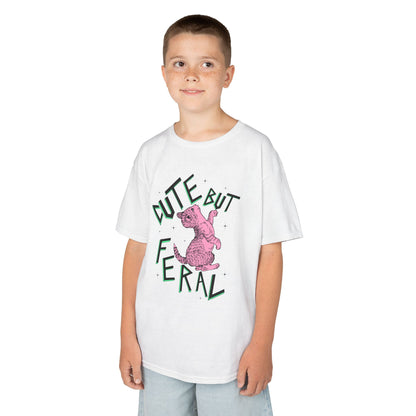 Cute But Feral Kids Tee, Playful Kids T-Shirt, Fun Youth Shirt, Unique Gift for Kids, Comfortable Everyday Wear
