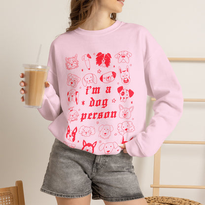 Dog Person Crewneck Sweatshirt - Cute Red Dog Faces Graphic/