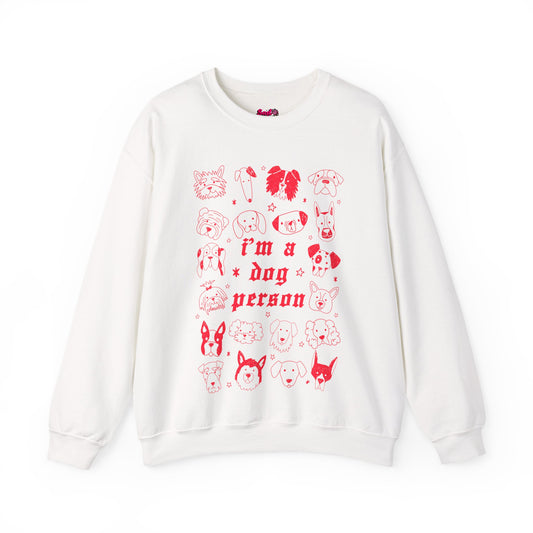 Dog Person Crewneck Sweatshirt - Cute Red Dog Faces Graphic/