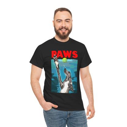 "PAWS" Quirky Whippet Dog Graphic Tee – Jaws Movie Poster-Inspired