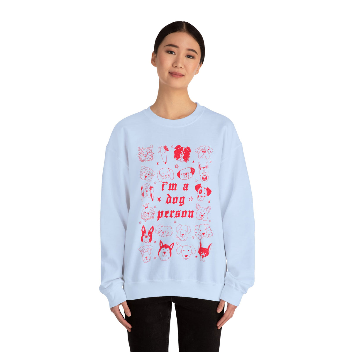 Dog Person Crewneck Sweatshirt - Cute Red Dog Faces Graphic/
