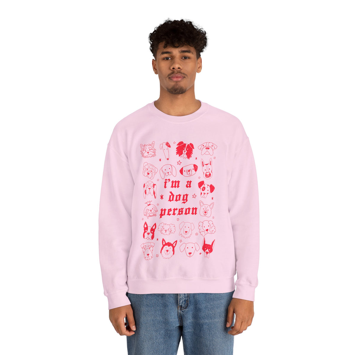 Dog Person Crewneck Sweatshirt - Cute Red Dog Faces Graphic/