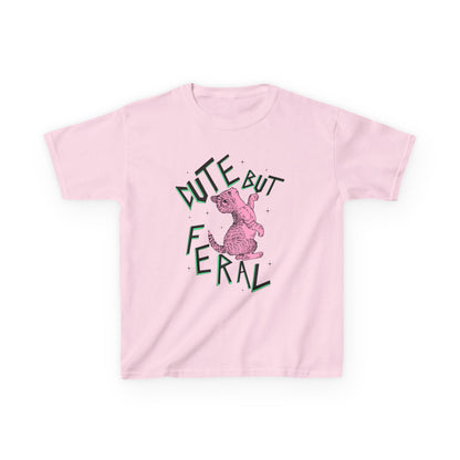 Cute But Feral Kids Tee, Playful Kids T-Shirt, Fun Youth Shirt, Unique Gift for Kids, Comfortable Everyday Wear