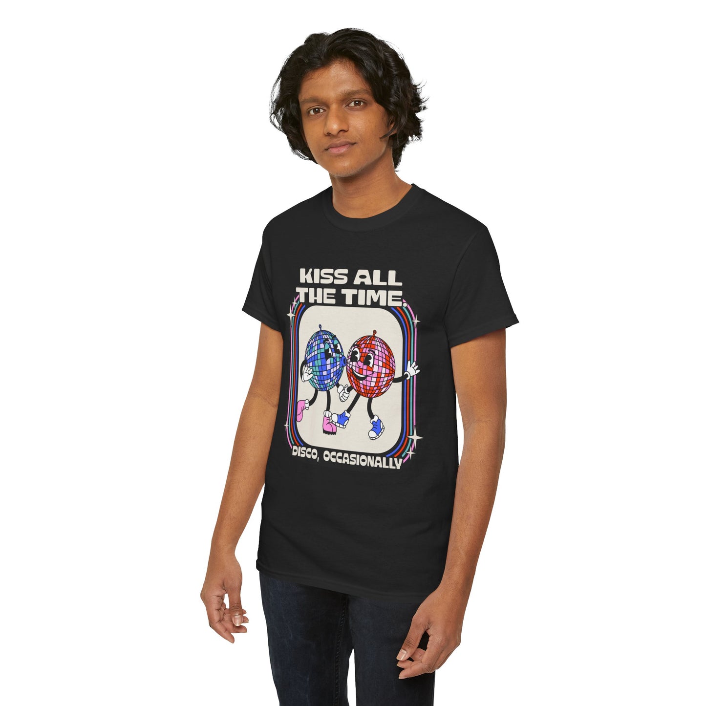 Kiss All The Time Disco Occasionally Tee — Retro Dancing Disco Balls Graphic T-Shirt