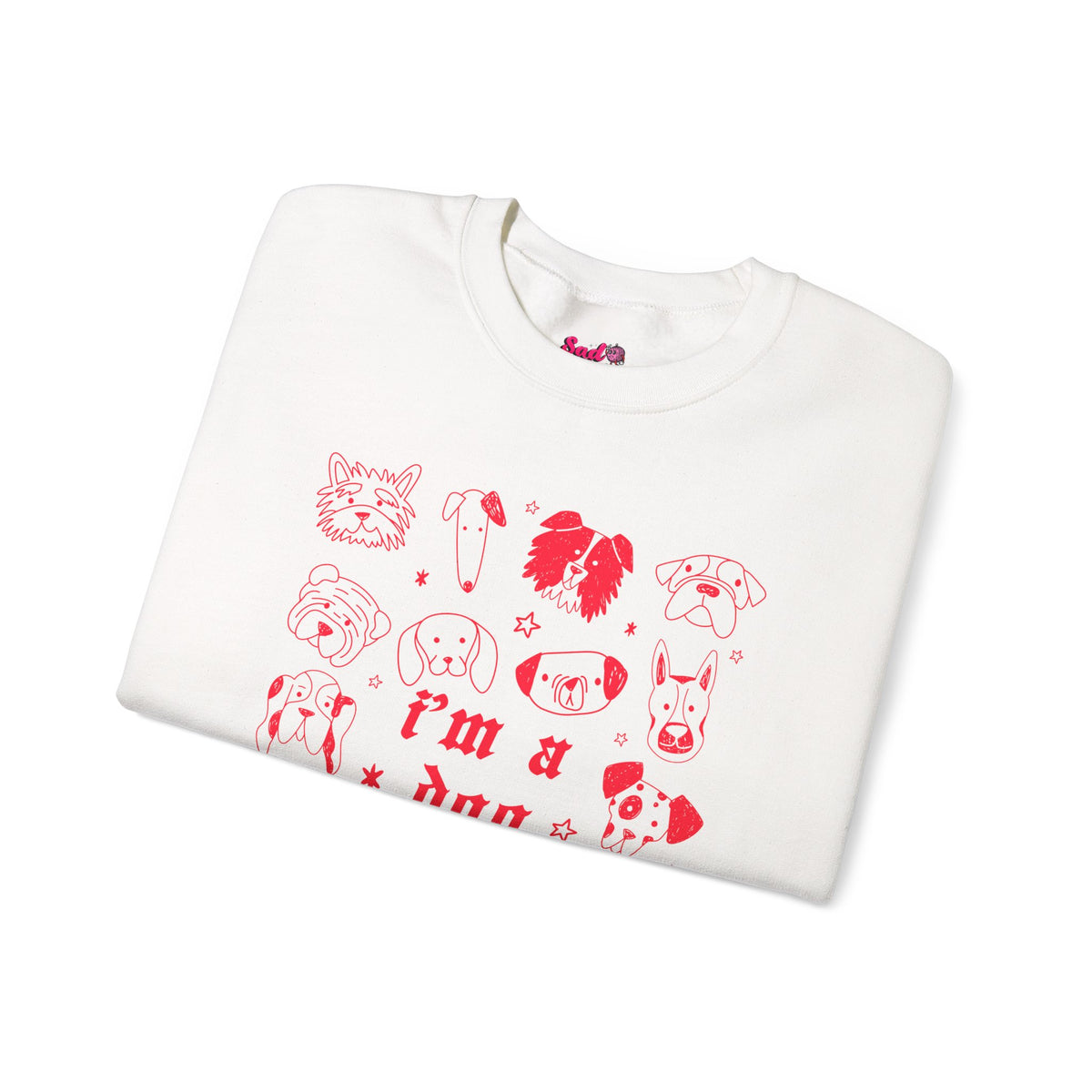 Dog Person Crewneck Sweatshirt - Cute Red Dog Faces Graphic/