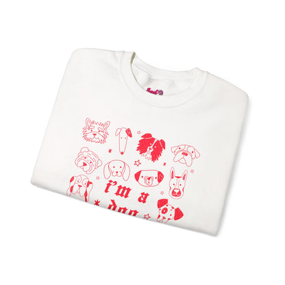 Dog Person Crewneck Sweatshirt - Cute Red Dog Faces Graphic/