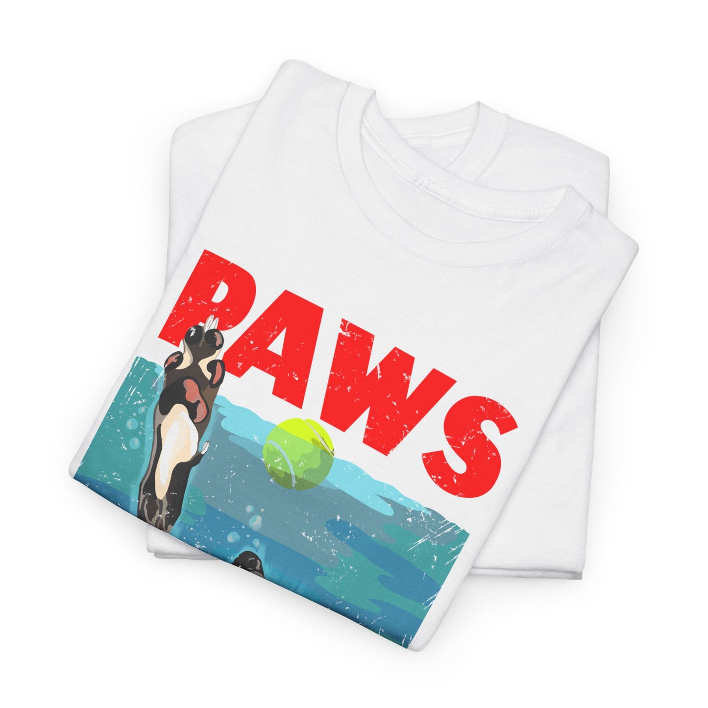 "PAWS" Quirky Whippet Dog Graphic Tee – Jaws Movie Poster-Inspired