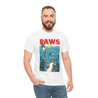 "PAWS" Quirky Whippet Dog Graphic Tee – Jaws Movie Poster-Inspired