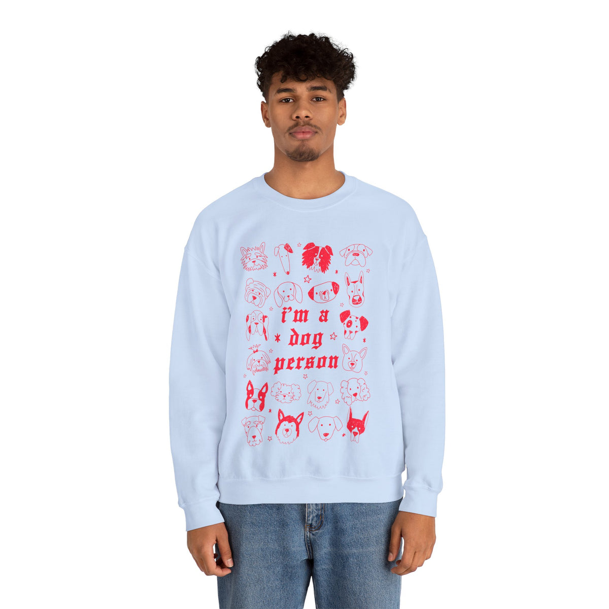 Dog Person Crewneck Sweatshirt - Cute Red Dog Faces Graphic/