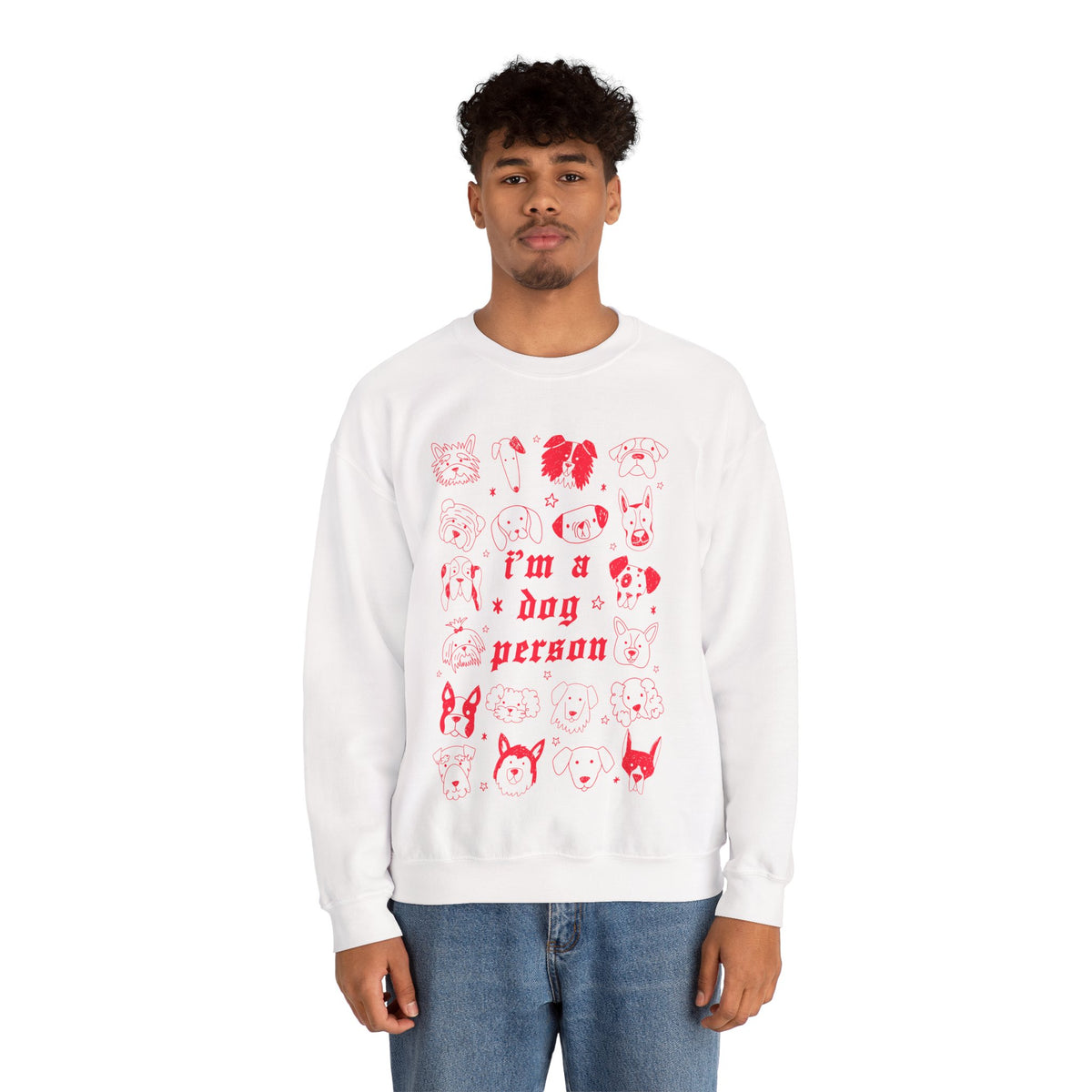 Dog Person Crewneck Sweatshirt - Cute Red Dog Faces Graphic/