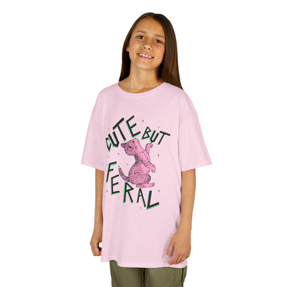Cute But Feral Kids Tee, Playful Kids T-Shirt, Fun Youth Shirt, Unique Gift for Kids, Comfortable Everyday Wear