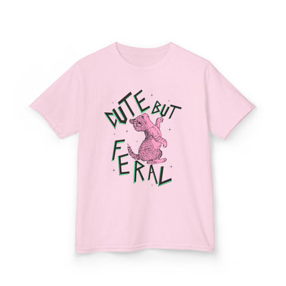 Cute But Feral Kids Tee, Playful Kids T-Shirt, Fun Youth Shirt, Unique Gift for Kids, Comfortable Everyday Wear