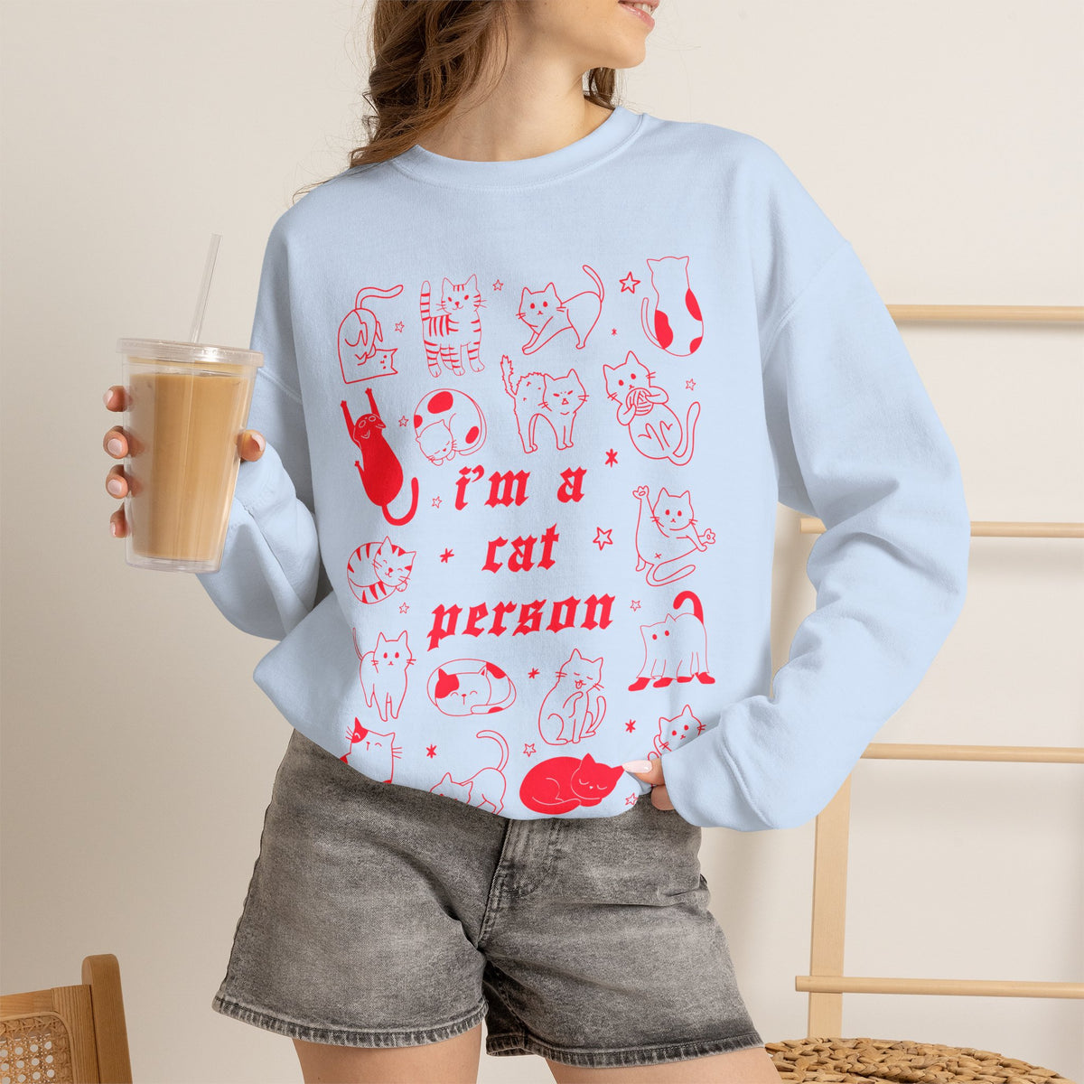 Copy of Dog Person Crewneck Sweatshirt - Cute Red Dog Faces Graphic/