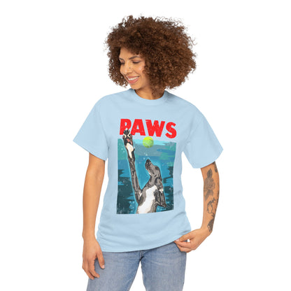 "PAWS" Quirky Whippet Dog Graphic Tee – Jaws Movie Poster-Inspired