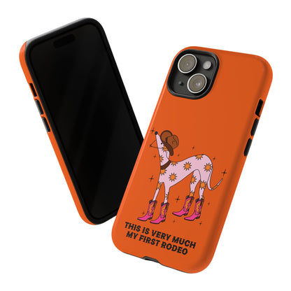 Rodeo Whippet Phone Case, Tough Cases for Pet Lovers, Cowgirl Accessories, Orange Dog Design, Cute Gift Idea