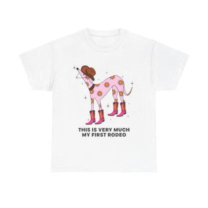 Cowgirl Rodeo Dog Tee, Fun Graphic Tee, Unisex Cotton Shirt, Gift for Dog Lovers, Country Style Apparel, Rodeo Theme Shirt