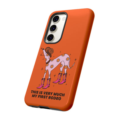 Rodeo Whippet Phone Case, Tough Cases for Pet Lovers, Cowgirl Accessories, Orange Dog Design, Cute Gift Idea