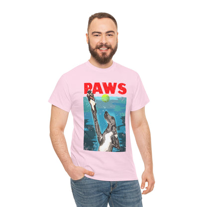 "PAWS" Quirky Whippet Dog Graphic Tee – Jaws Movie Poster-Inspired
