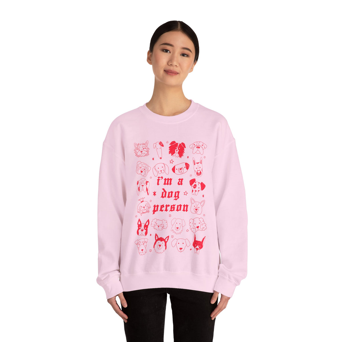 Dog Person Crewneck Sweatshirt - Cute Red Dog Faces Graphic/