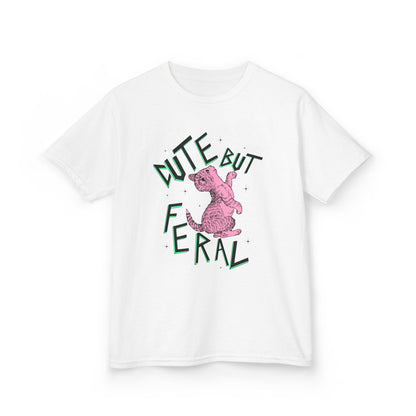 Cute But Feral Kids Tee, Playful Kids T-Shirt, Fun Youth Shirt, Unique Gift for Kids, Comfortable Everyday Wear