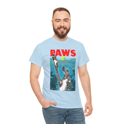 "PAWS" Quirky Whippet Dog Graphic Tee – Jaws Movie Poster-Inspired
