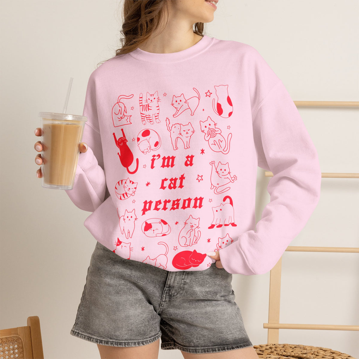 Copy of Dog Person Crewneck Sweatshirt - Cute Red Dog Faces Graphic/