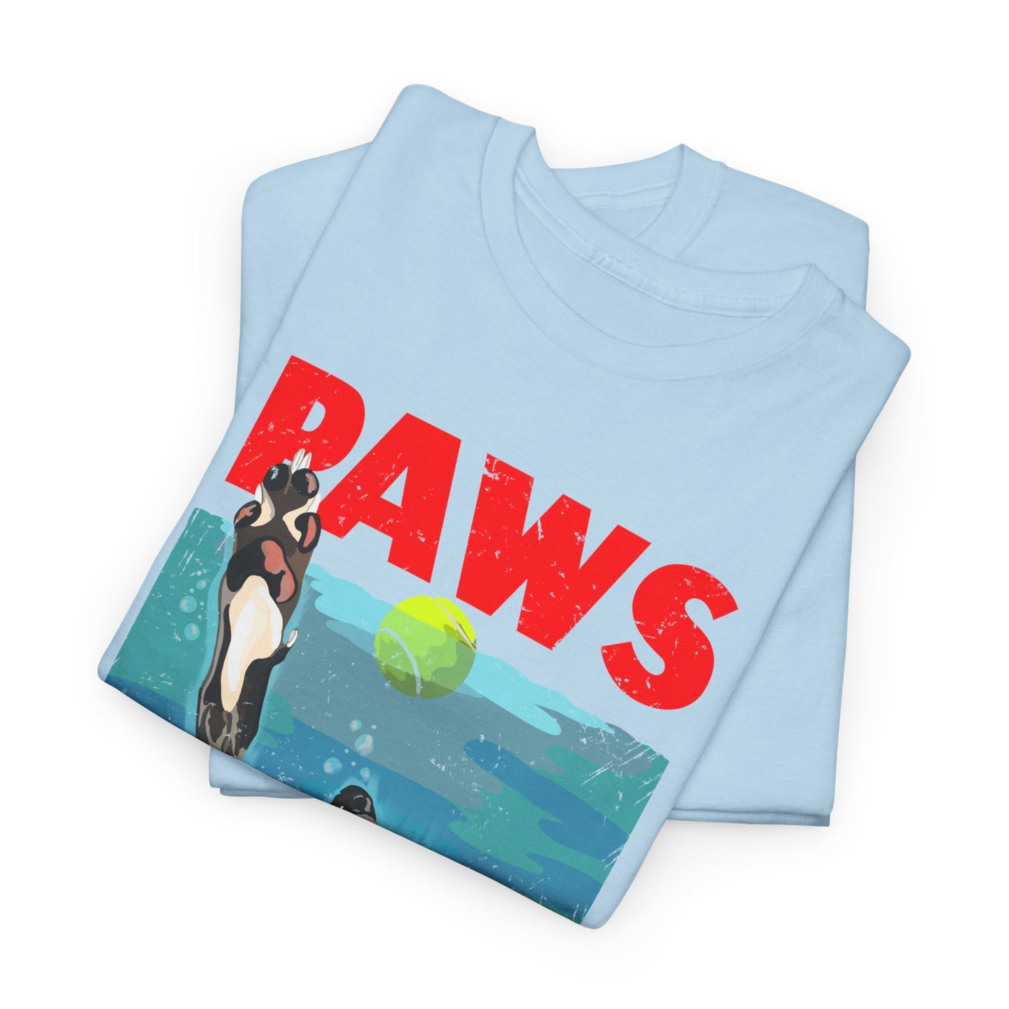"PAWS" Quirky Whippet Dog Graphic Tee – Jaws Movie Poster-Inspired