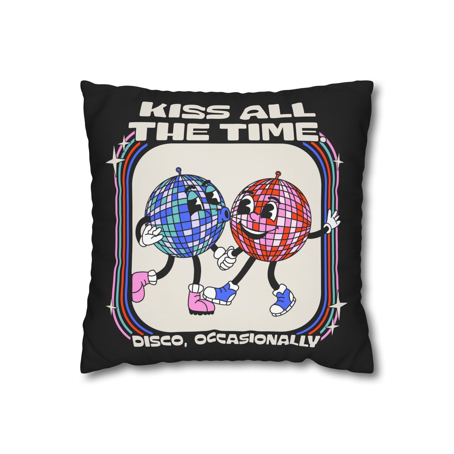 Harry Styles Inspired Vintage Disco Ball Cushion Cover – "KISS ALL THE TIME" – 16x16 Inch