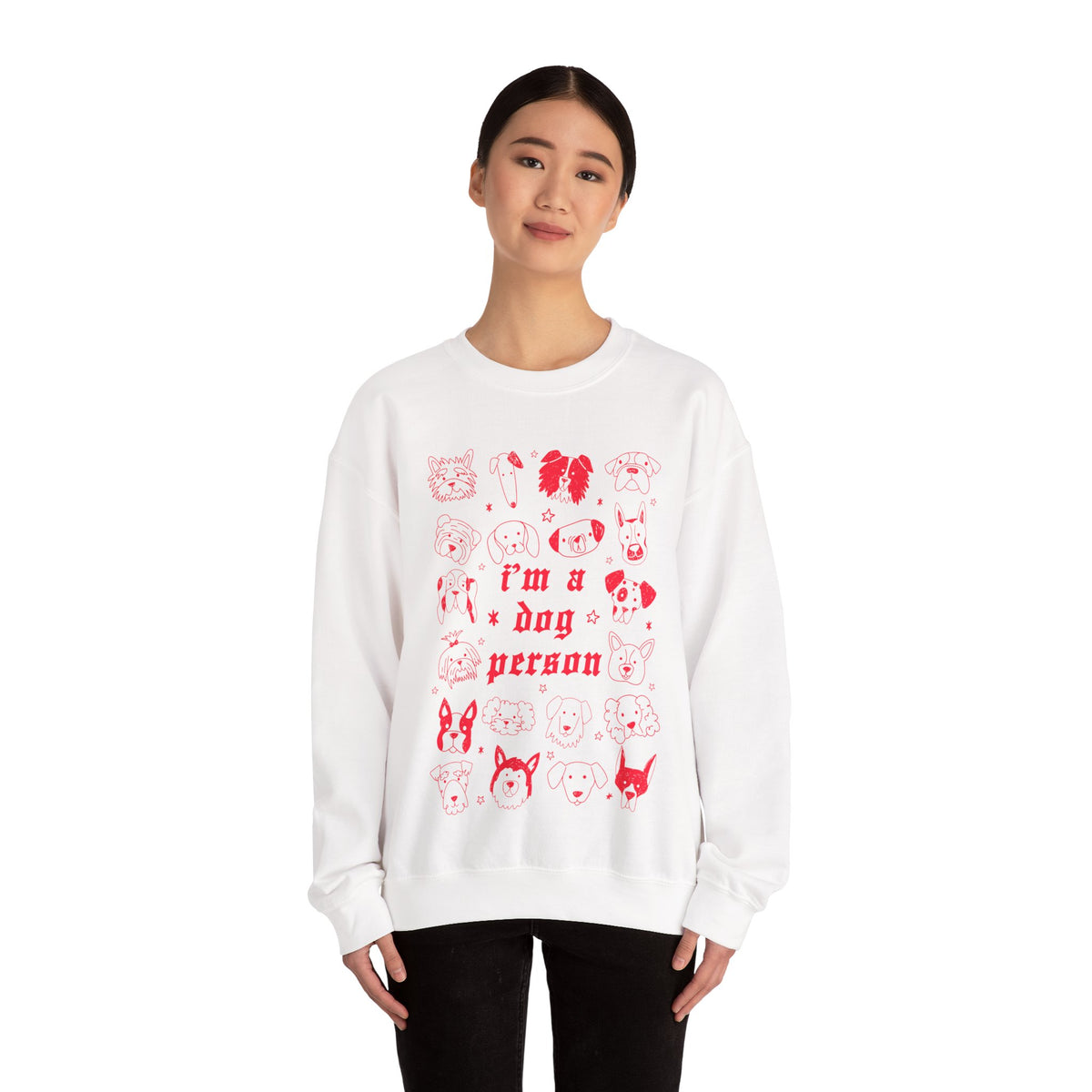 Dog Person Crewneck Sweatshirt - Cute Red Dog Faces Graphic/