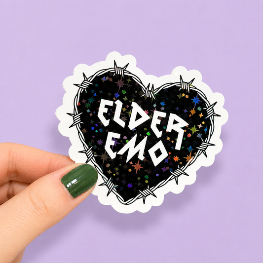 Elder Emo Club Holographic Sticker | Relatable Stickers | Alternative Vinyl Stickers | ADHD | Neurospicy | Sad Disco Club