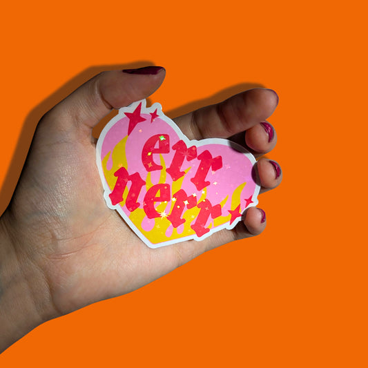 Err Nerr Flaming Heart Holographic Sticker
