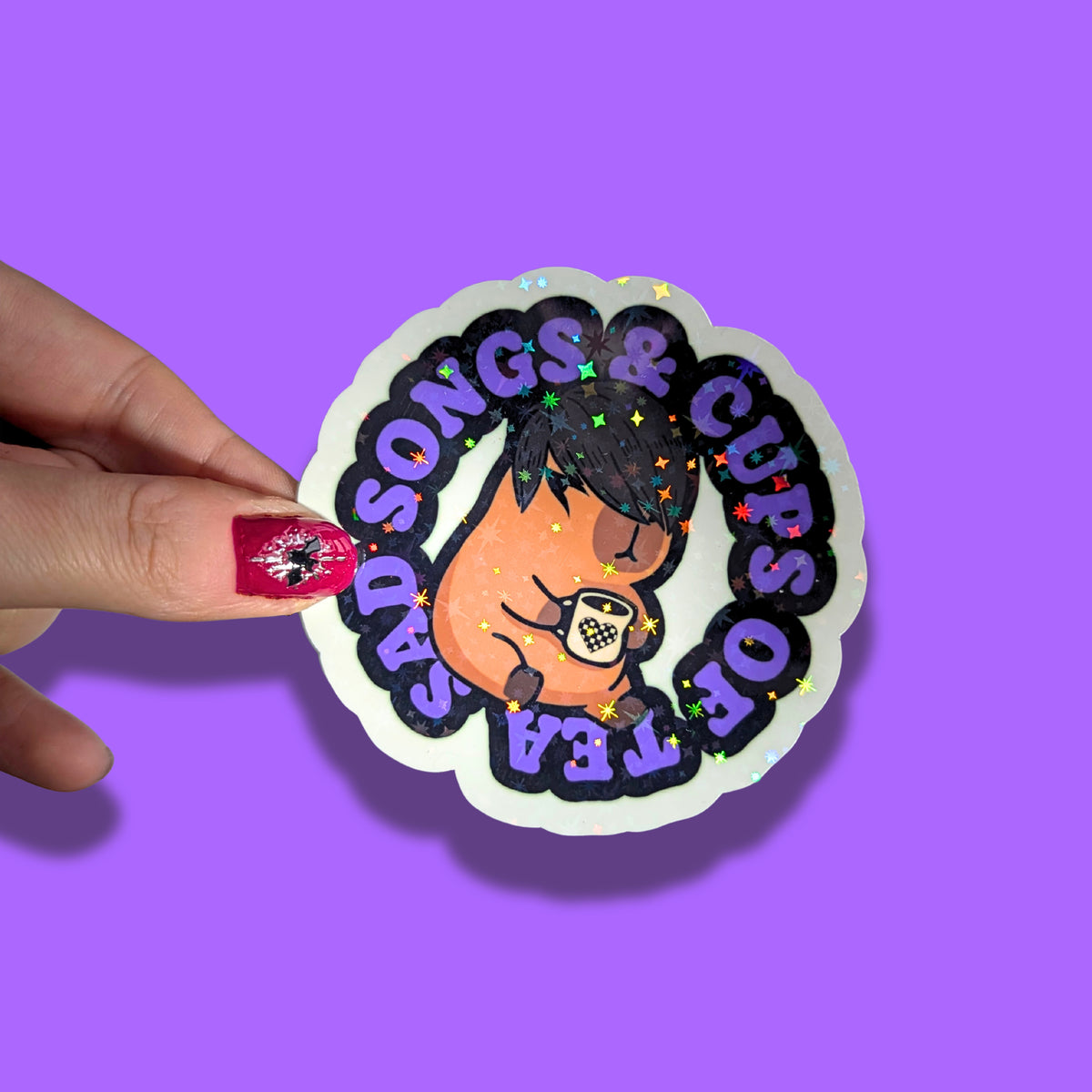 Sad Songs and Cups Of Tea | Capybara | Holographic Sticker