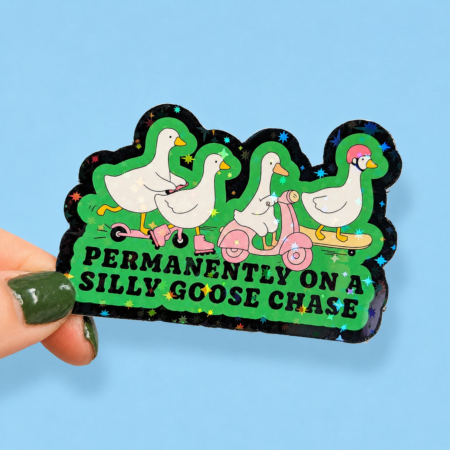 Silly Goose Chase Holographic Sticker | Relatable Stickers | Alternative Vinyl Stickers | ADHD | Neurospicy | Sad Disco Club
