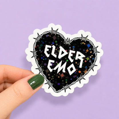 Elder Emo Club Holographic Sticker | Relatable Stickers | Alternative Vinyl Stickers | ADHD | Neurospicy | Sad Disco Club