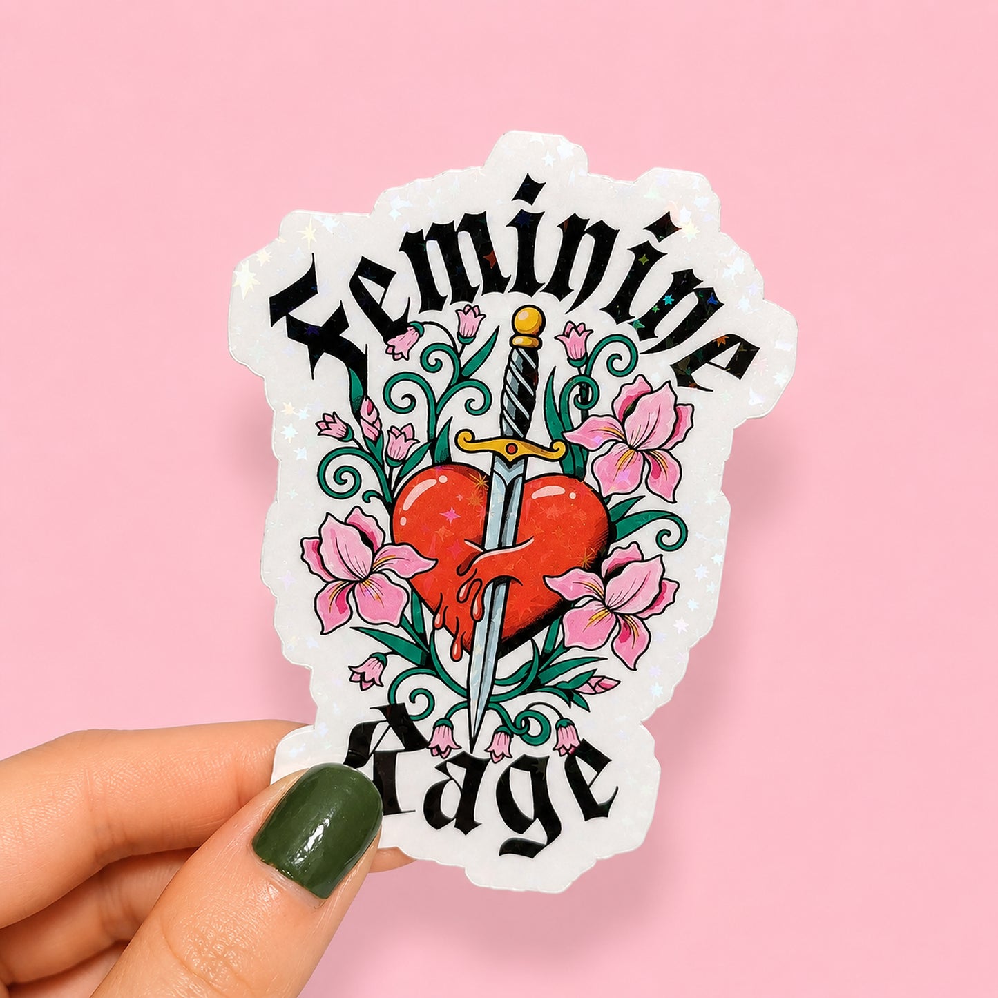 Feminine Rage Holographic Sticker | Relatable Stickers | Alternative Vinyl Stickers | ADHD | Neurospicy | Sad Disco Club
