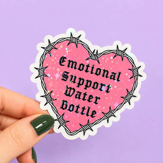 Emotional Support Water Bottle Holographic Sticker | Relatable Stickers | Alternative Vinyl Stickers | ADHD | Neurospicy | Sad Disco Club